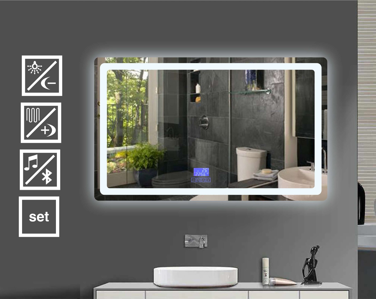 1000 with bluetooth LED Bathroom Mirror with Touch Control Sensor